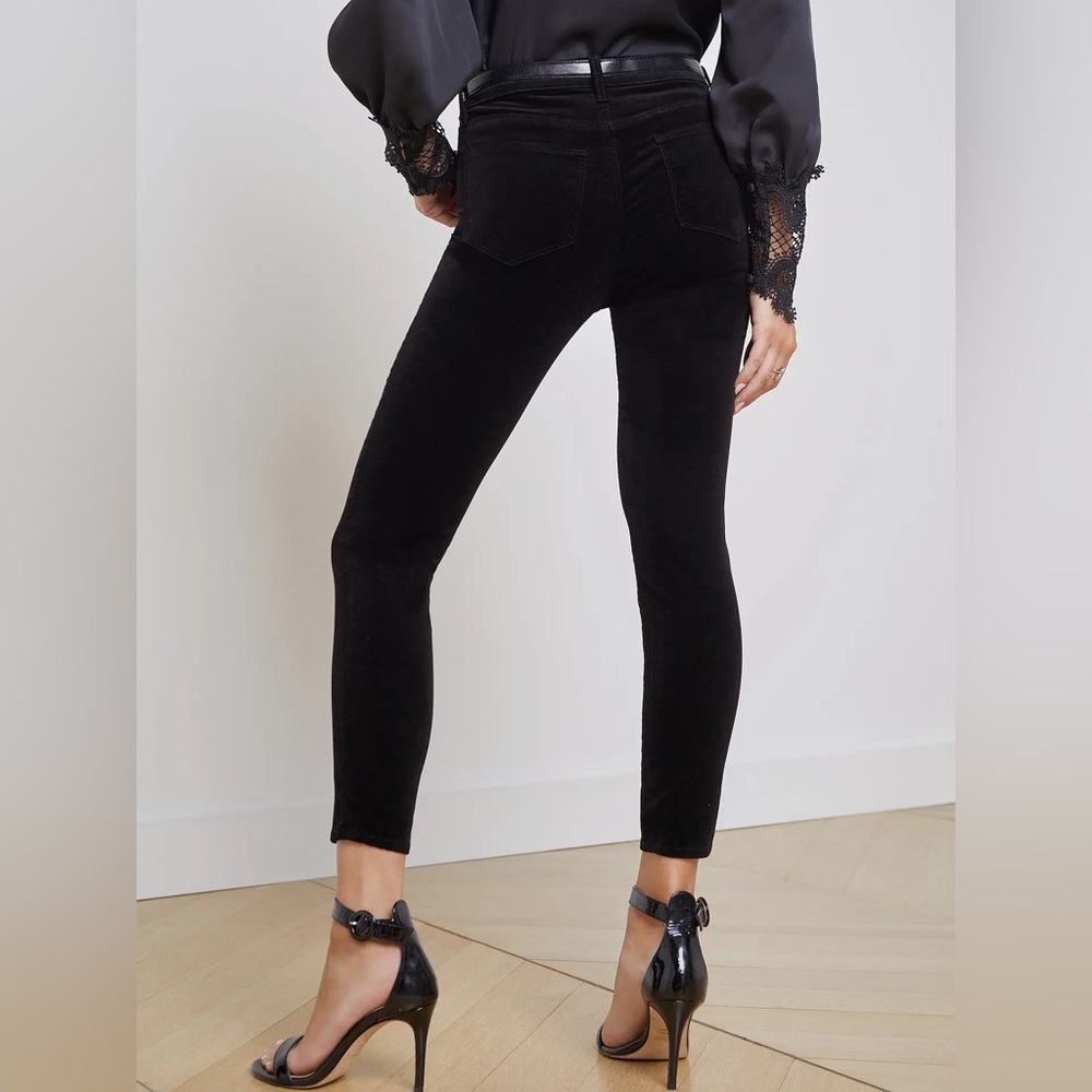 L'AGENCE Noir High-Rise Black Velvet Skinny Jeans Sz 28